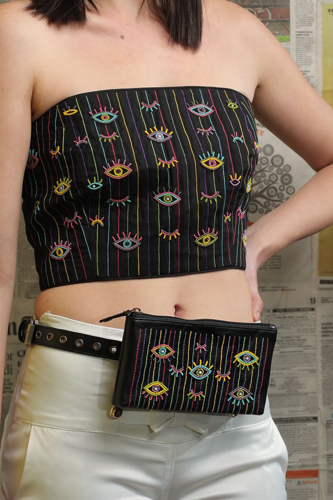 Evil eye embroidered belt bag