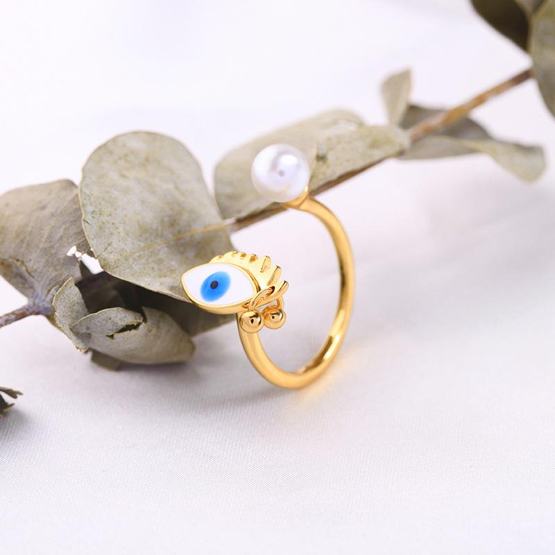 Eye and Faux Pearl Open Ring