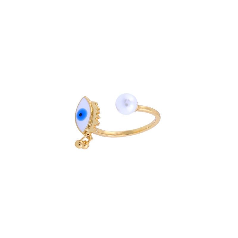 Eye and Faux Pearl Open Ring