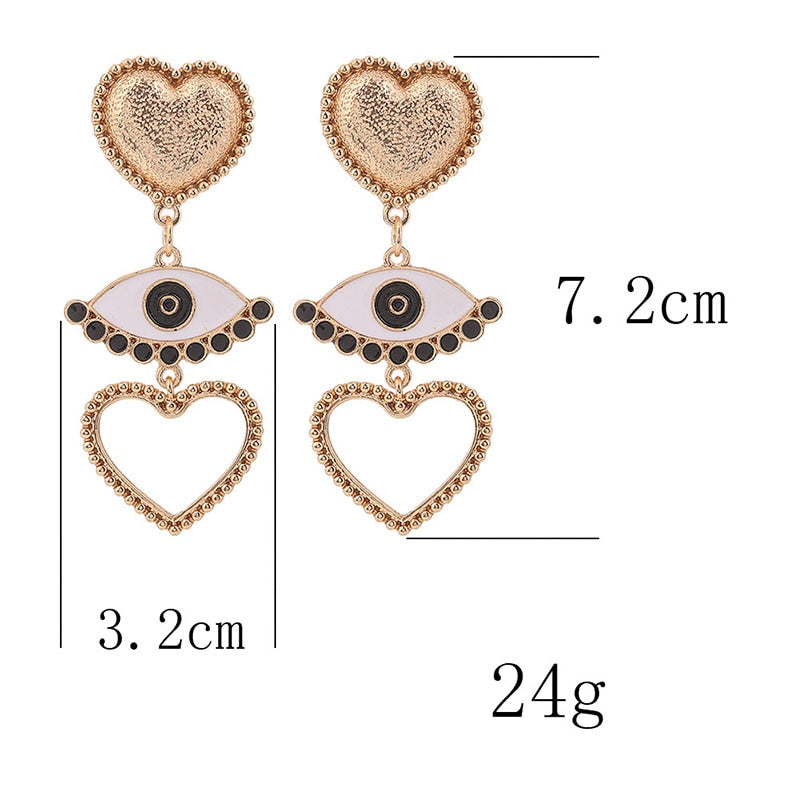 Heart Eye Coin Drop Earrings
