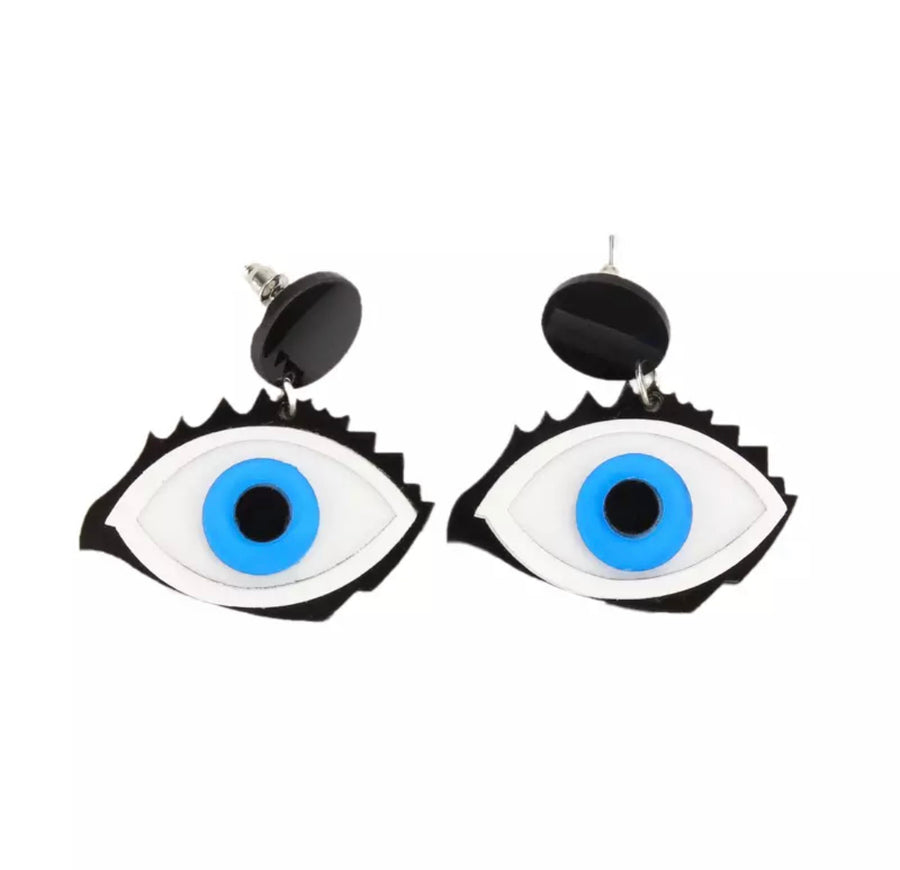 Laser Cut Acrylic Blue Eye Earrings