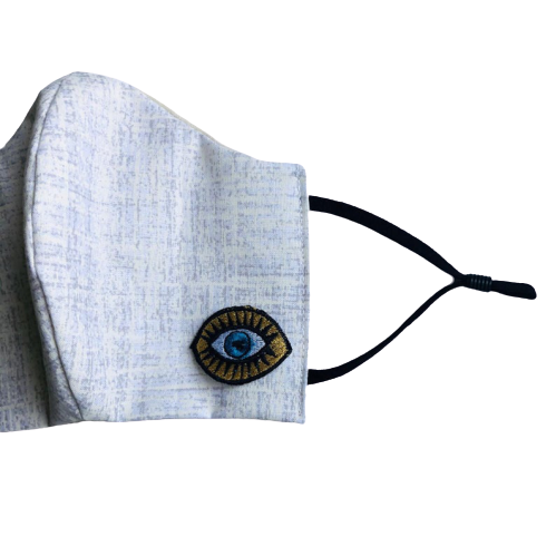 Light Grey Fabric with Blue Eye Face Mask