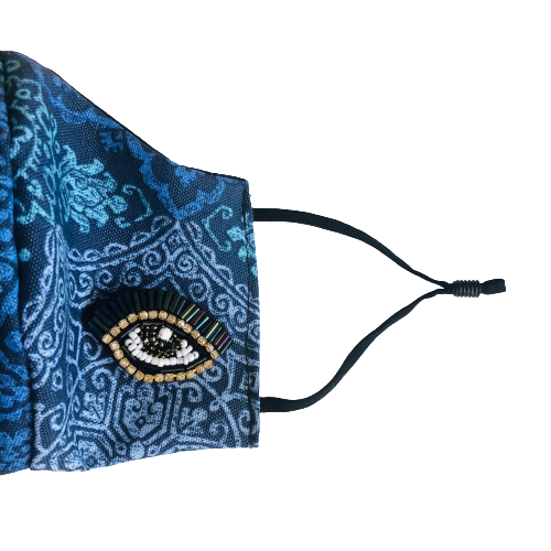 Printed Fabric with Rhine Stone Eye Face Mask