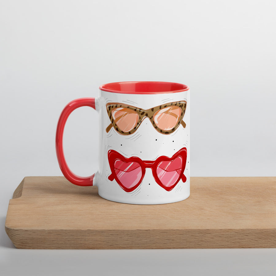 Ceramic Mug with Leopard & Heart Sunglasses Print