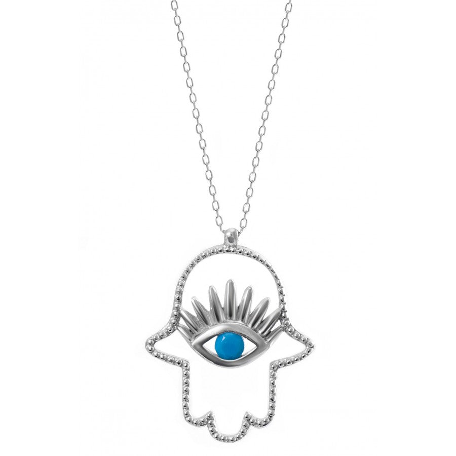 Sterling Silver Hamsa Necklace with Turquoise Stone